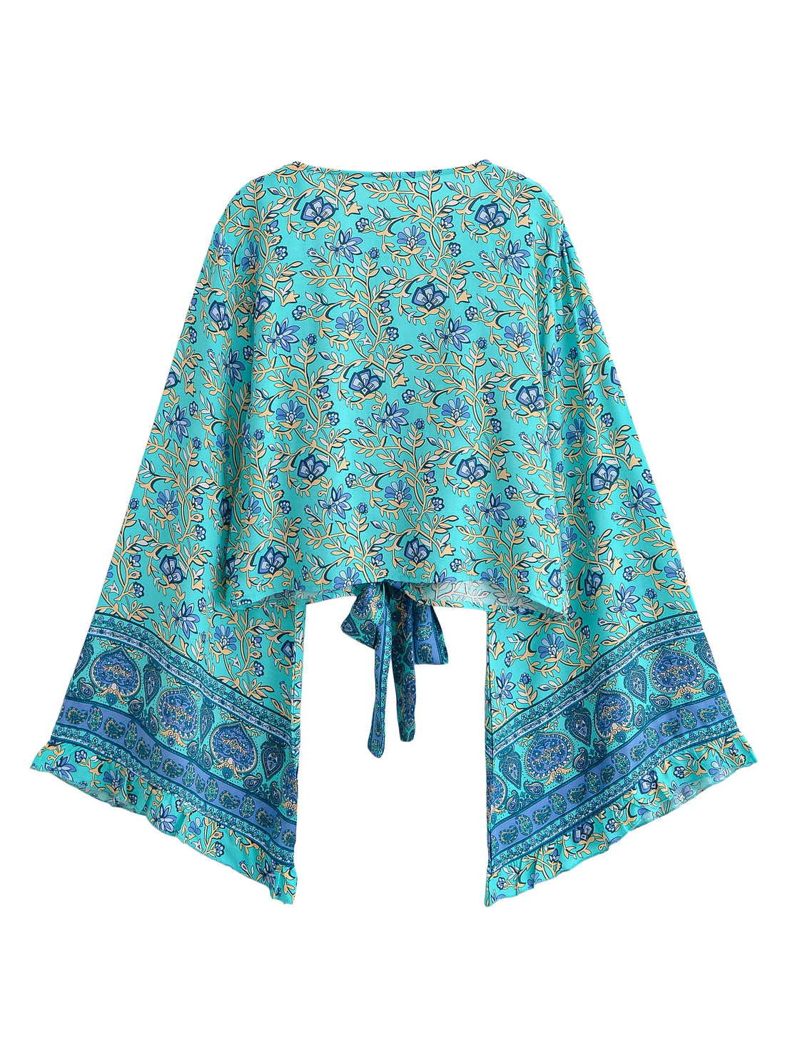 Lagoon Blossom Boho Floral Print Long Sleeve Crop Top