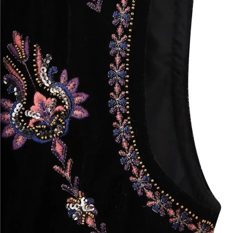 Black Shimmer Boho Sequin Embroidered Vest