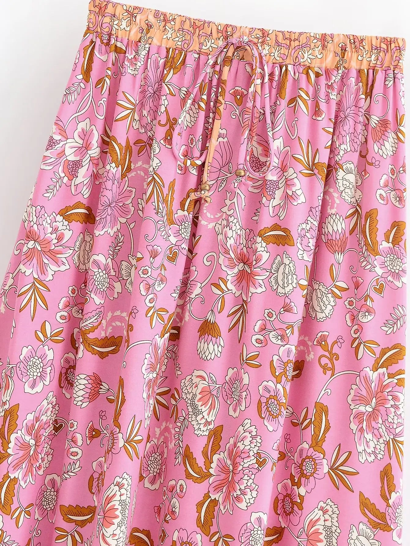 Pink Meadow Floral Print Boho Maxi Skirt