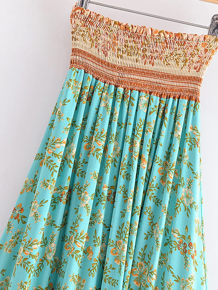Seaside Blossom Boho Floral Print Maxi Skirt