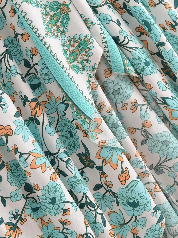 Seafoam Dream Boho Floral Print Maxi Dress