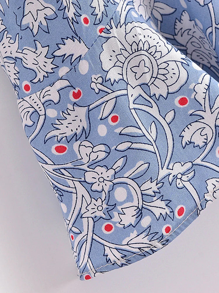 Serenity Blue Boho Floral Print Crop Top