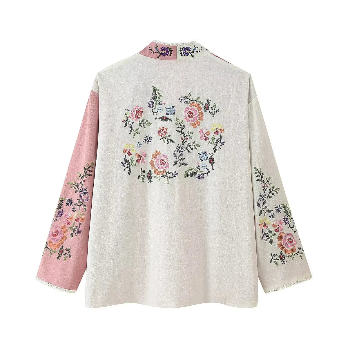 Blush Meadow Floral Embroidered Boho Cardigan