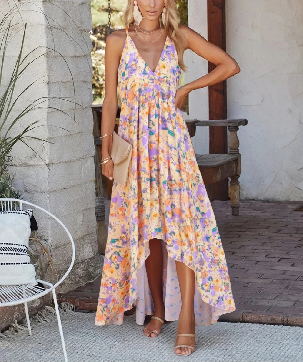 Soft Petals Boho Floral Print Maxi Dress