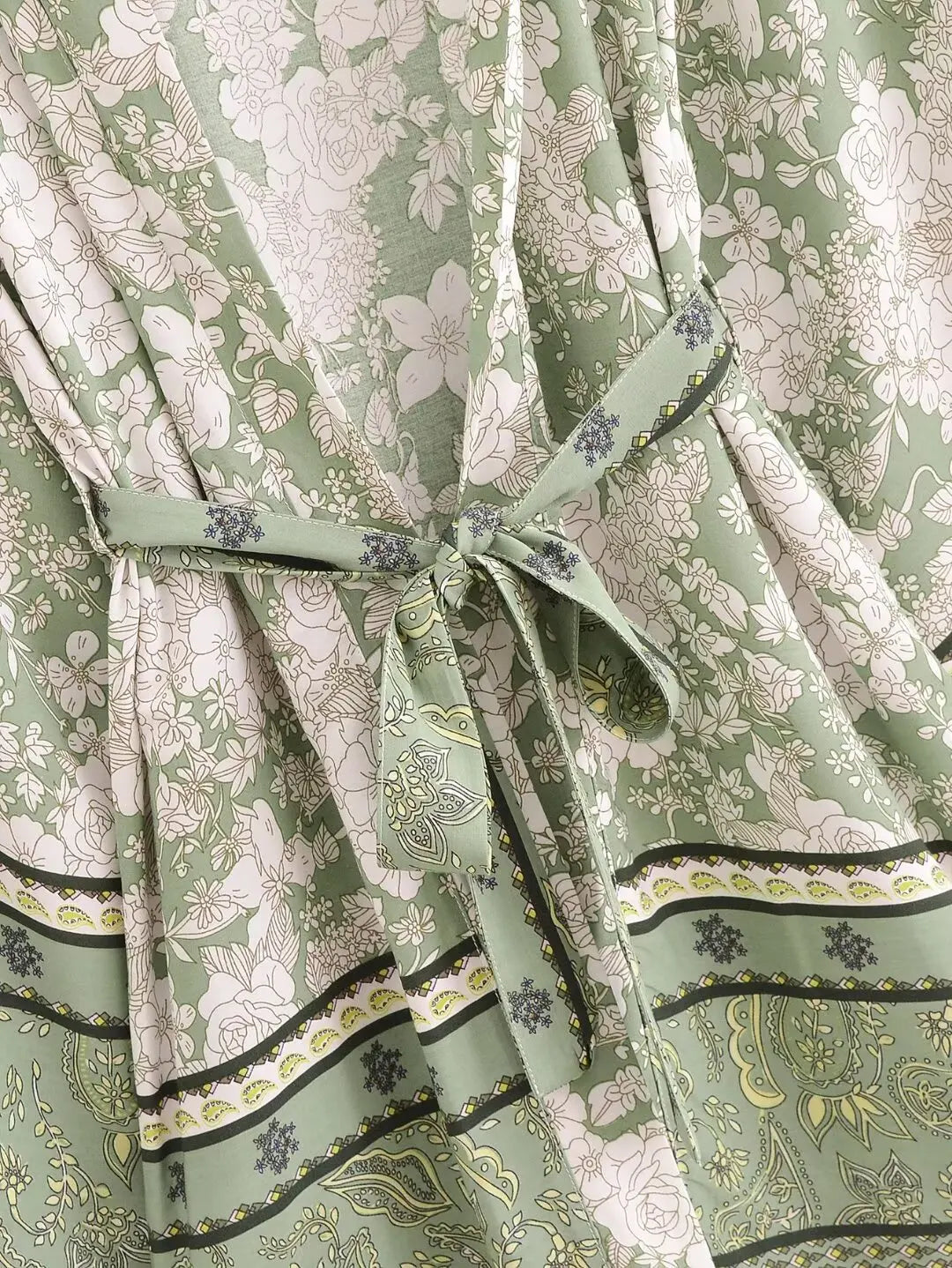 Sagewood Bloom Boho Floral Print Short Robe