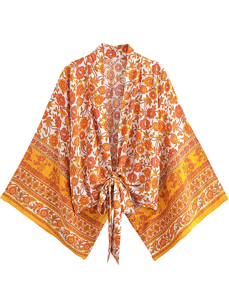 Marigold Orange Floral Print Mini Skirt