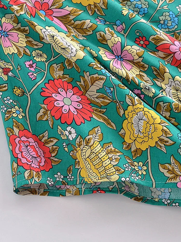 Teal Blooms Boho Floral Print Maxi Dress