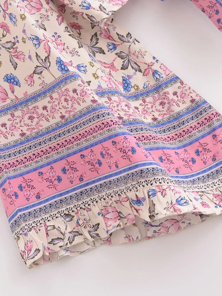 Mystic Petals Boho Floral Print Long Sleeve Crop Top