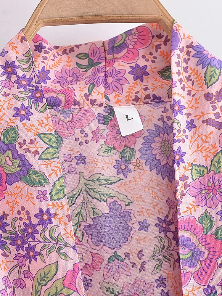 Enchanted Pink Boho Floral Print Crop Top