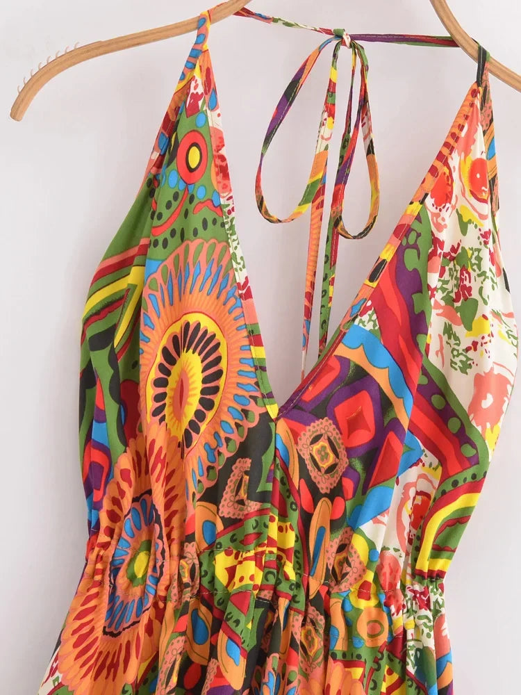 Psychedelic Sunrise Boho Floral Print Maxi Dress
