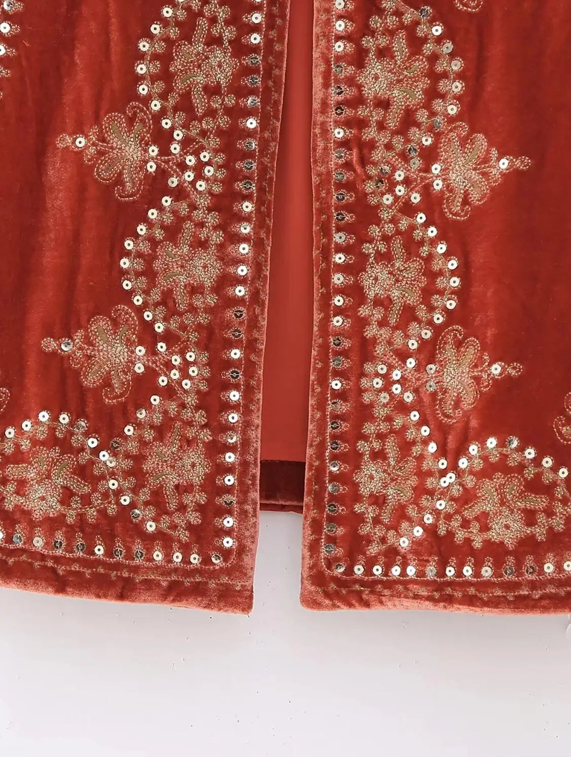 Red Boho Sequin Embroidered Vest