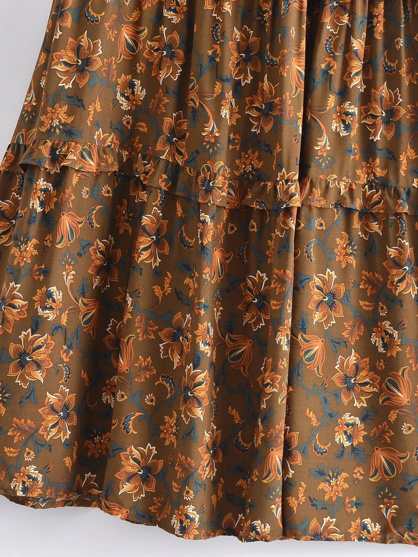 Rustic Wildflower Boho Floral Print Midi Dress