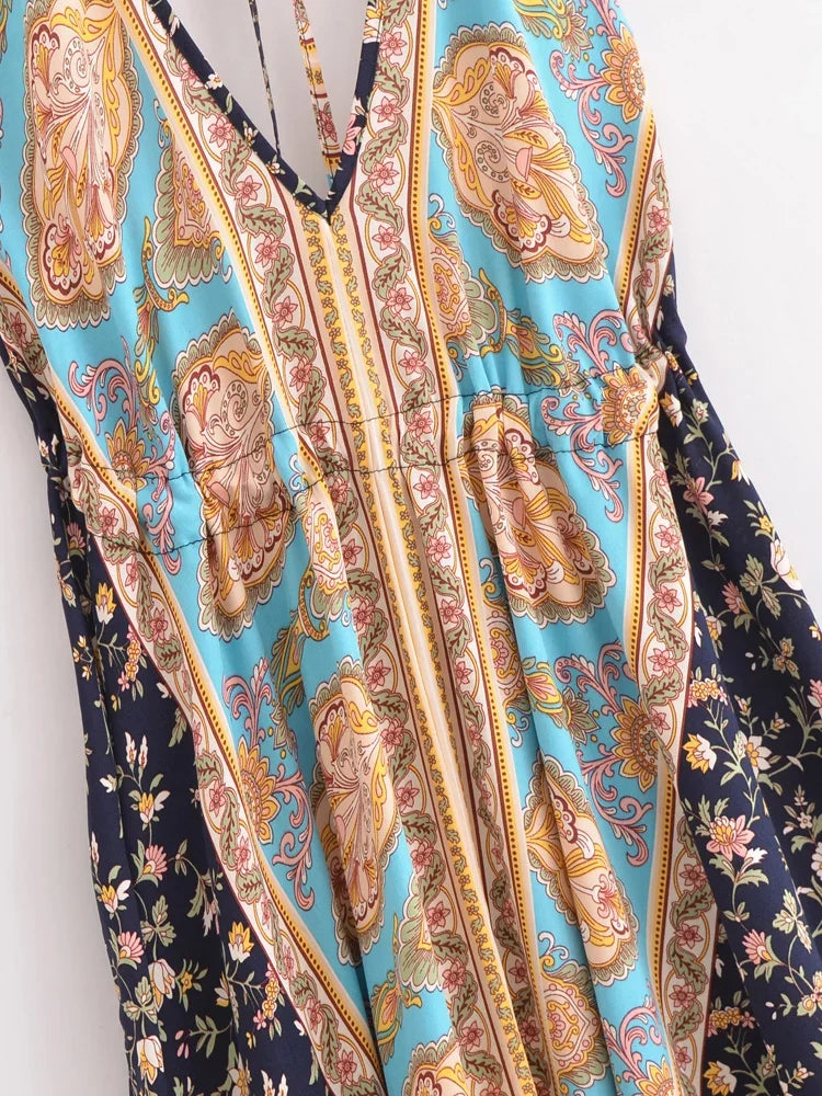 Midnight Serenade Boho Floral Print Maxi Dress