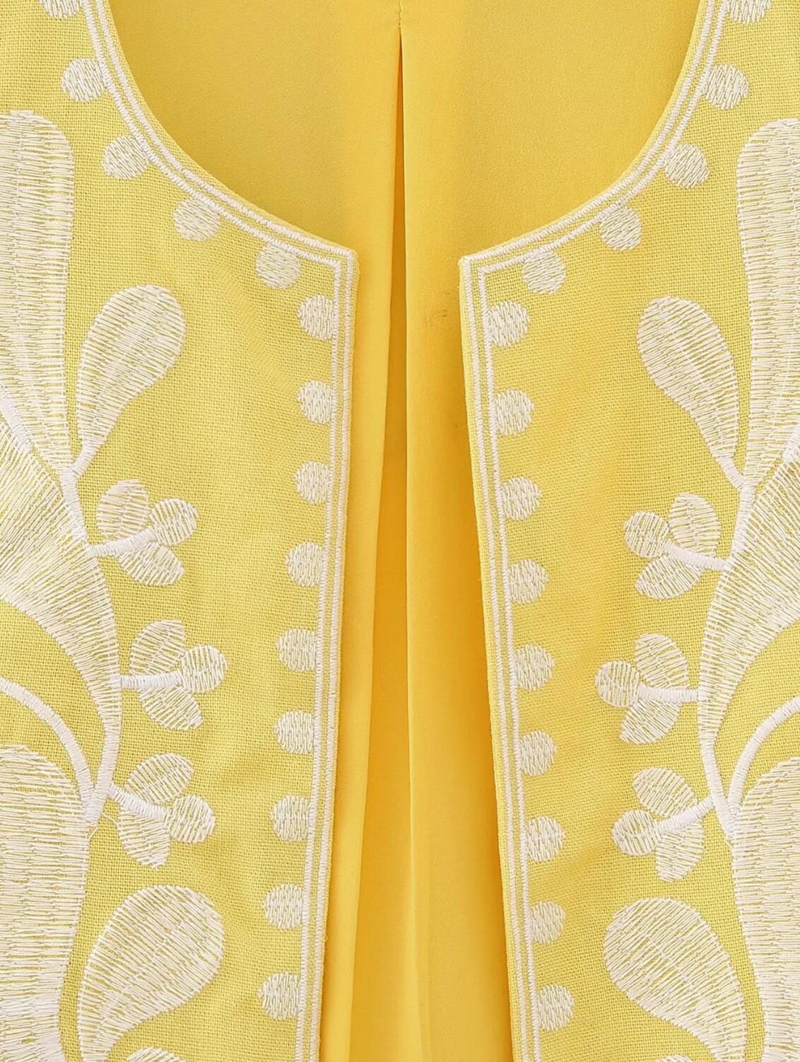 Yellow Boho Floral Embroidered Vest