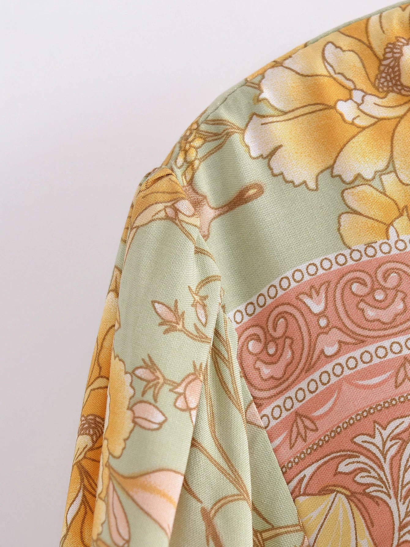 Green Butterfly Boho Floral Print Long Sleeve Maxi Dress