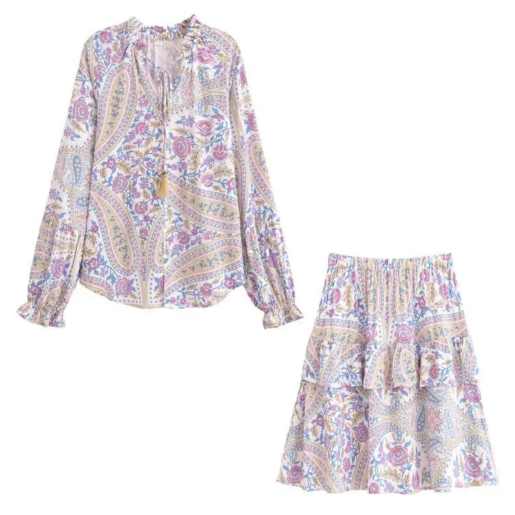 Lavender Daydream Boho Floral Print Mini Skirt