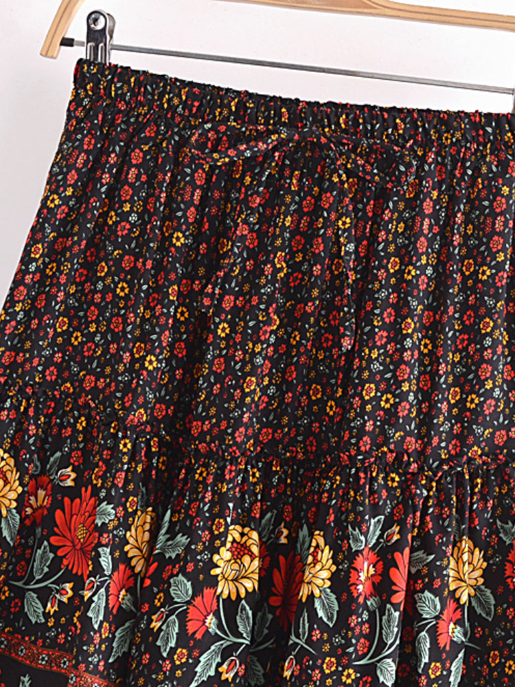 Midnight Garden Floral Print Mini Skirt