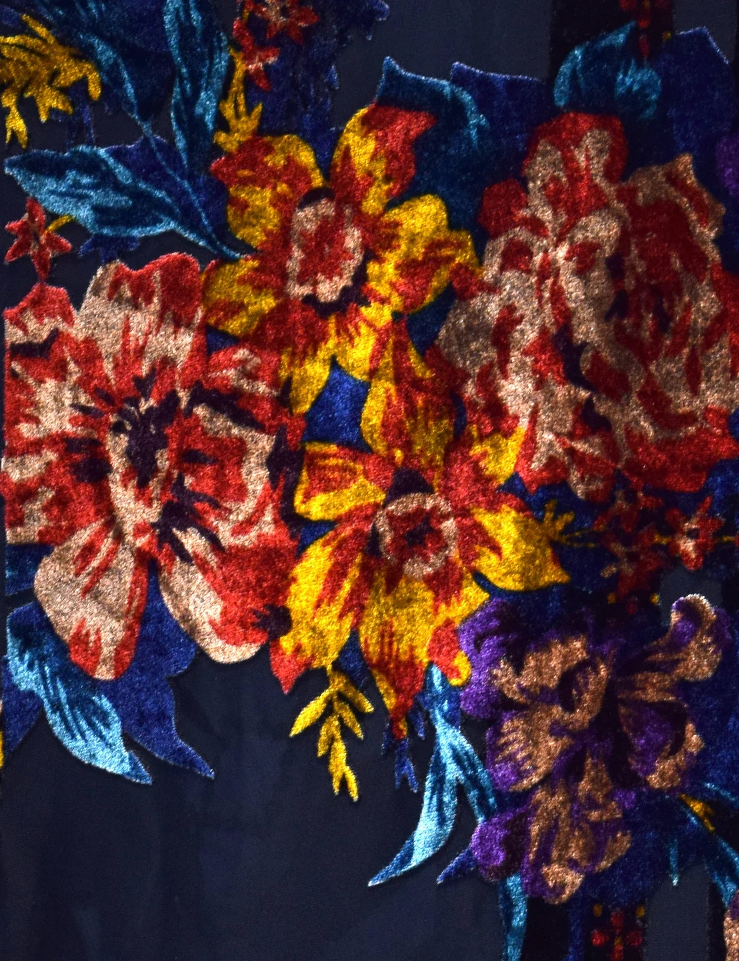 Dark Enchantment Floral Print Velvet Burnout Kimono