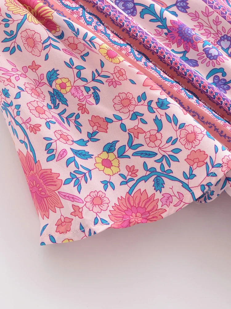 Dreamy Rose Pink Boho Floral Print Maxi Dress
