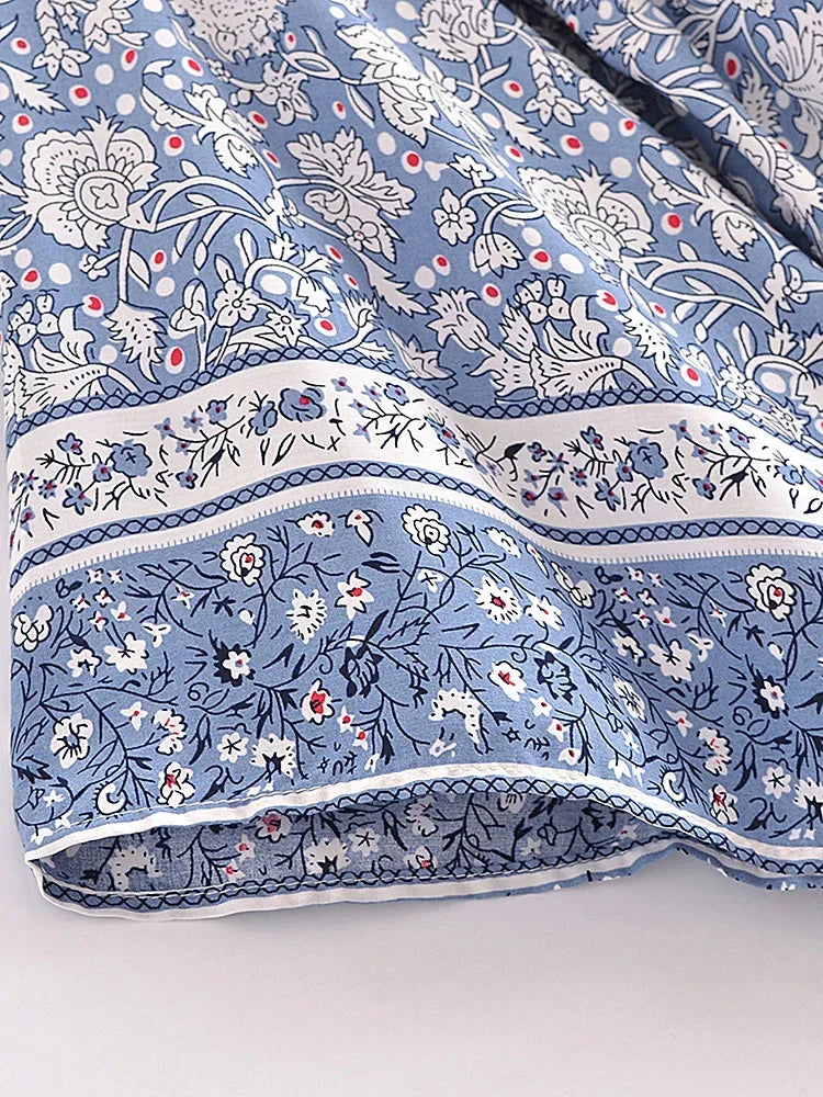 Blue Bliss Boho Floral Print Crop Top