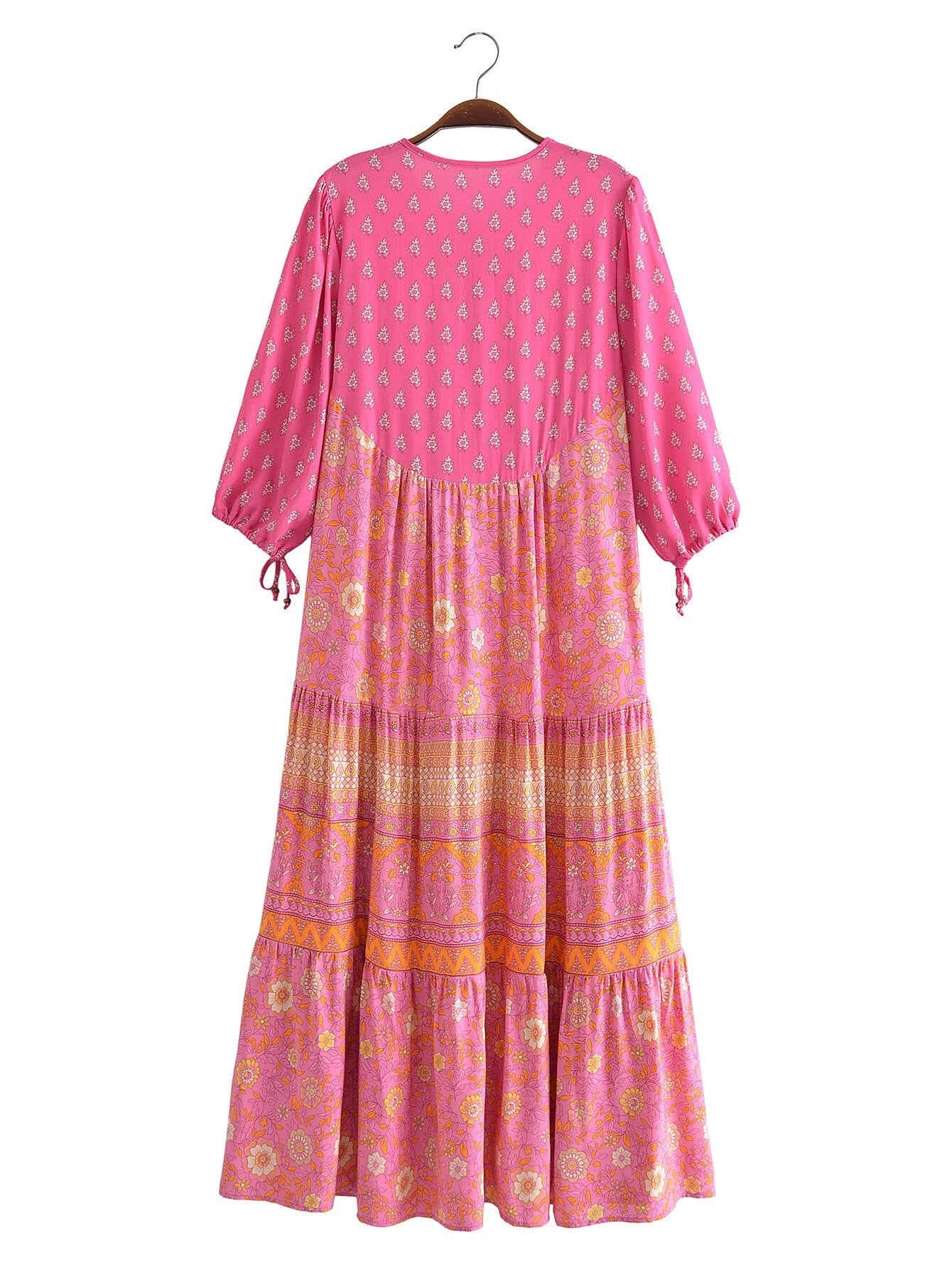 Capri Pink Boho Floral Print Midi Dress