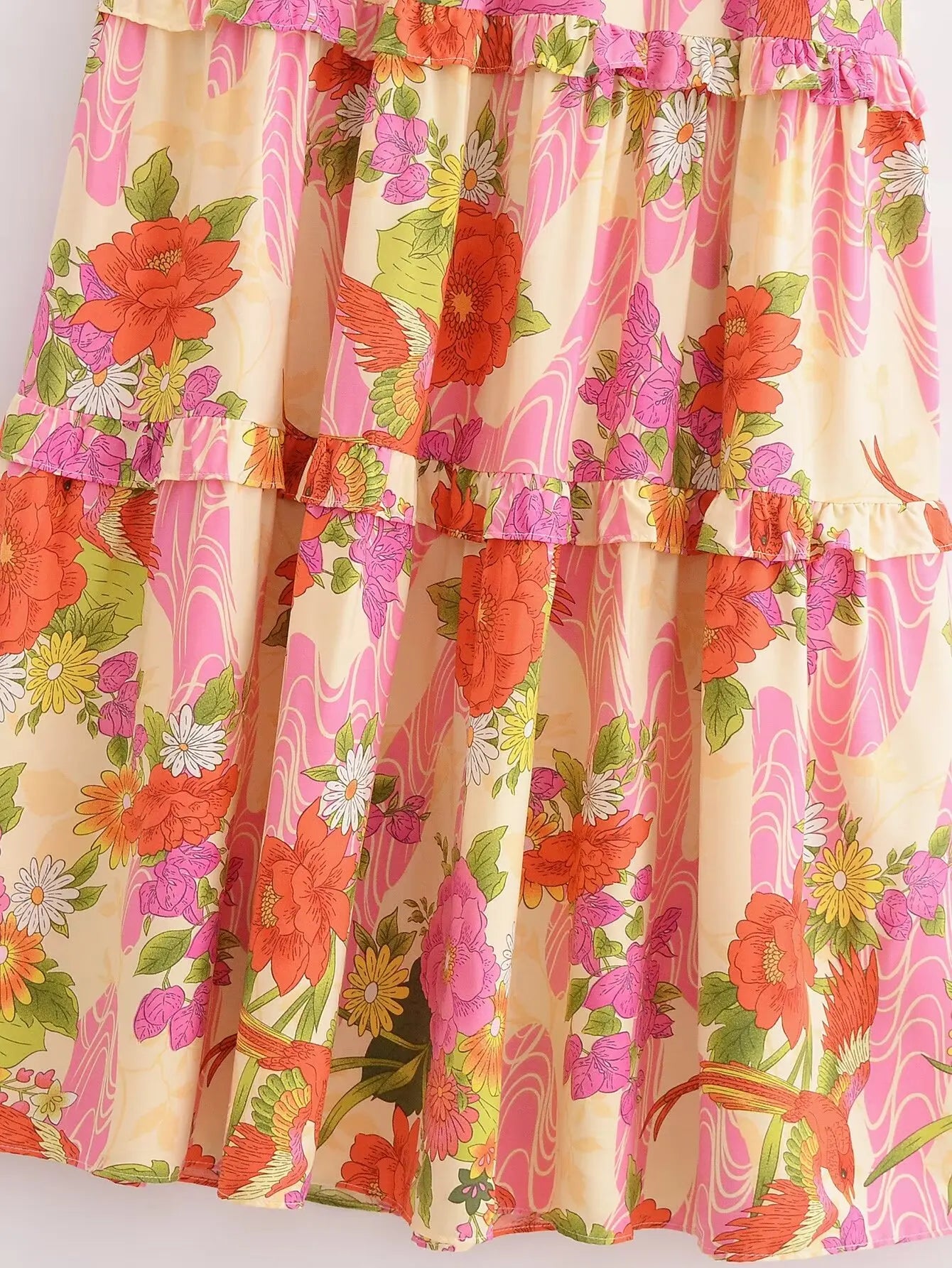Paradise Sunset Boho Floral Print Midi Dress