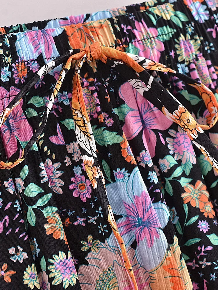 Hibiscus Dream Floral Print Boho Maxi Skirt
