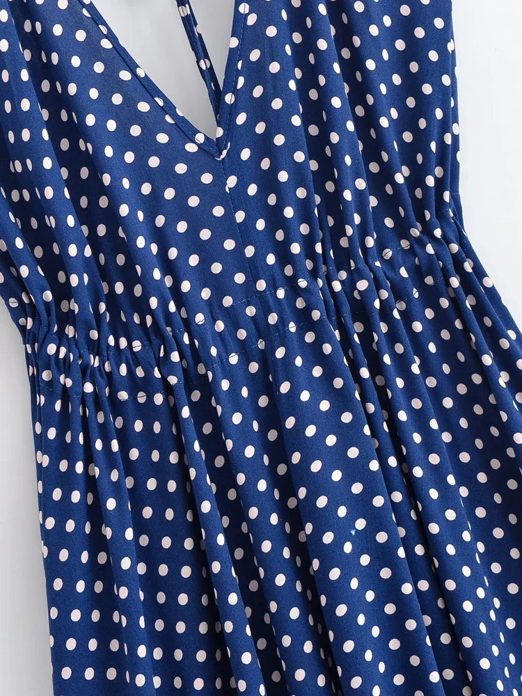 Nautical Navy Boho Polkadot Maxi Dress