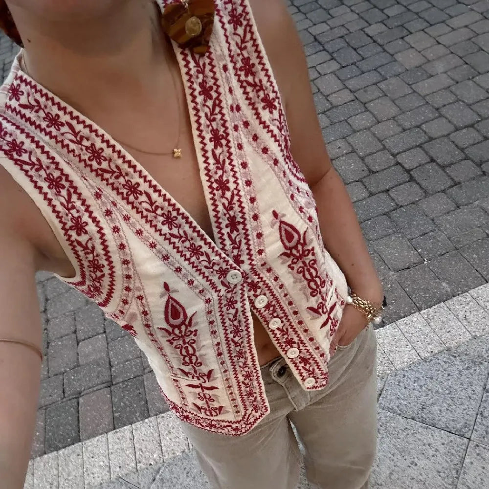 Daisy Blooms Boho Floral Embroidered Vest
