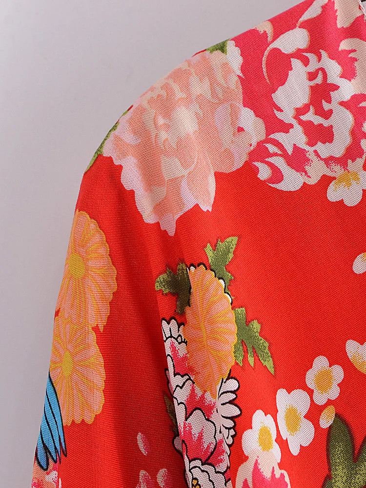 Red Freebird Boho Floral Print Crop Top