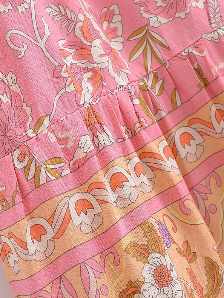 Blushing Bouquet Floral Print Boho Maxi Skirt