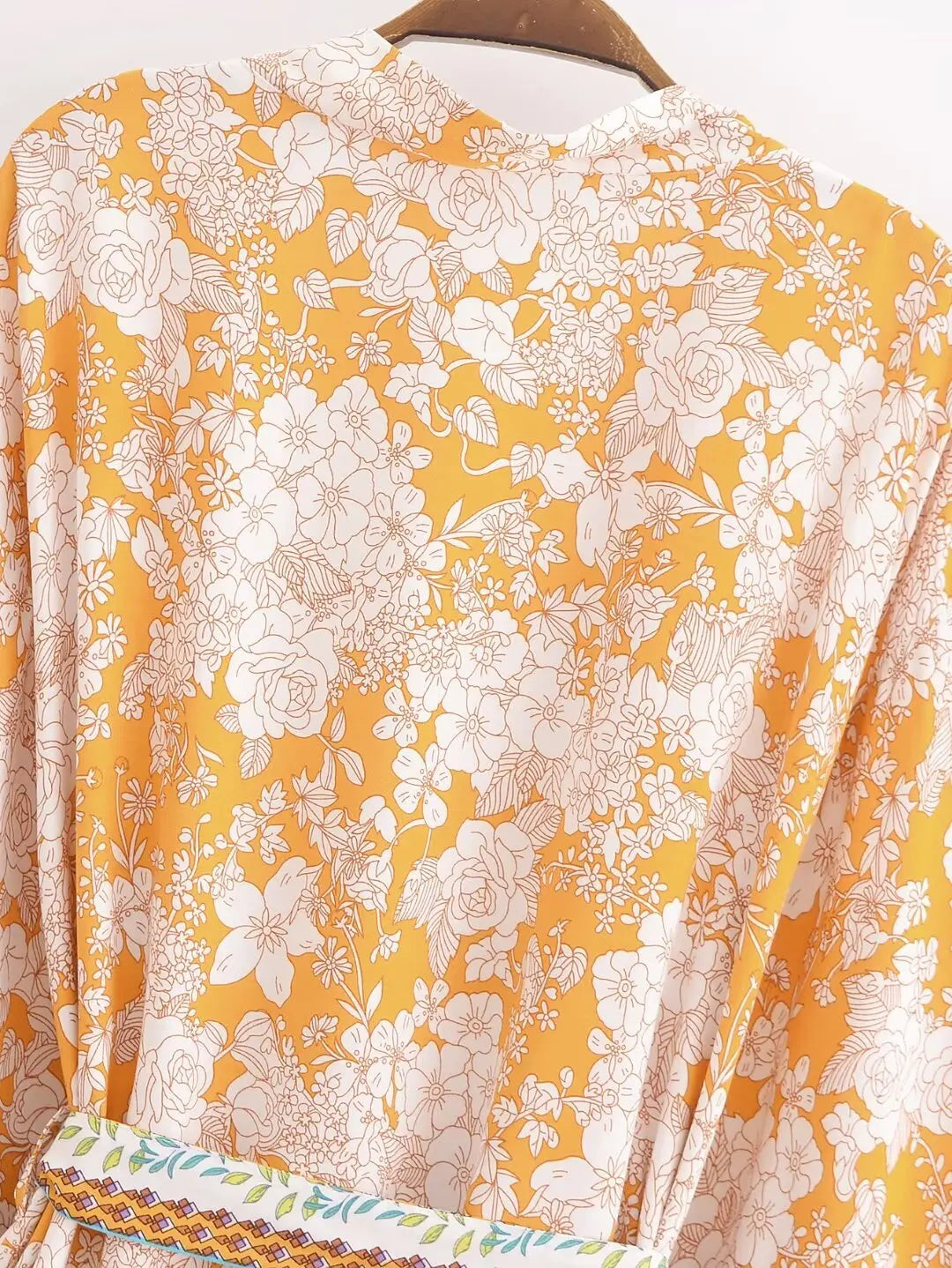 Saffron Bloom Boho Floral Print Short Robe