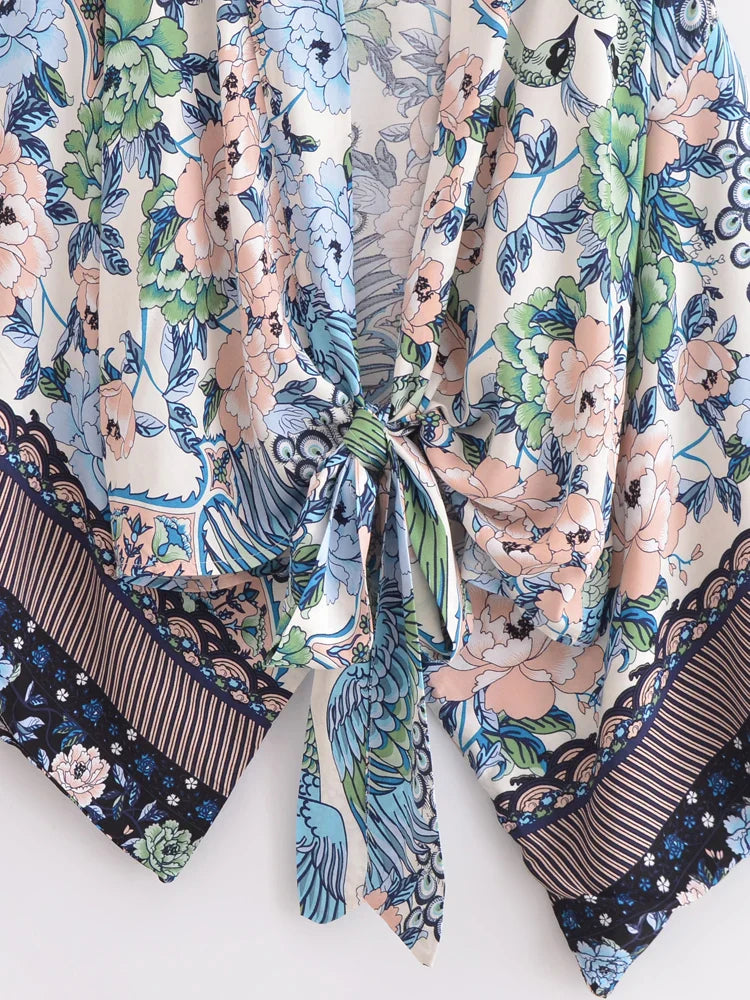 Sapphire Peacock Boho Floral Print Crop Top
