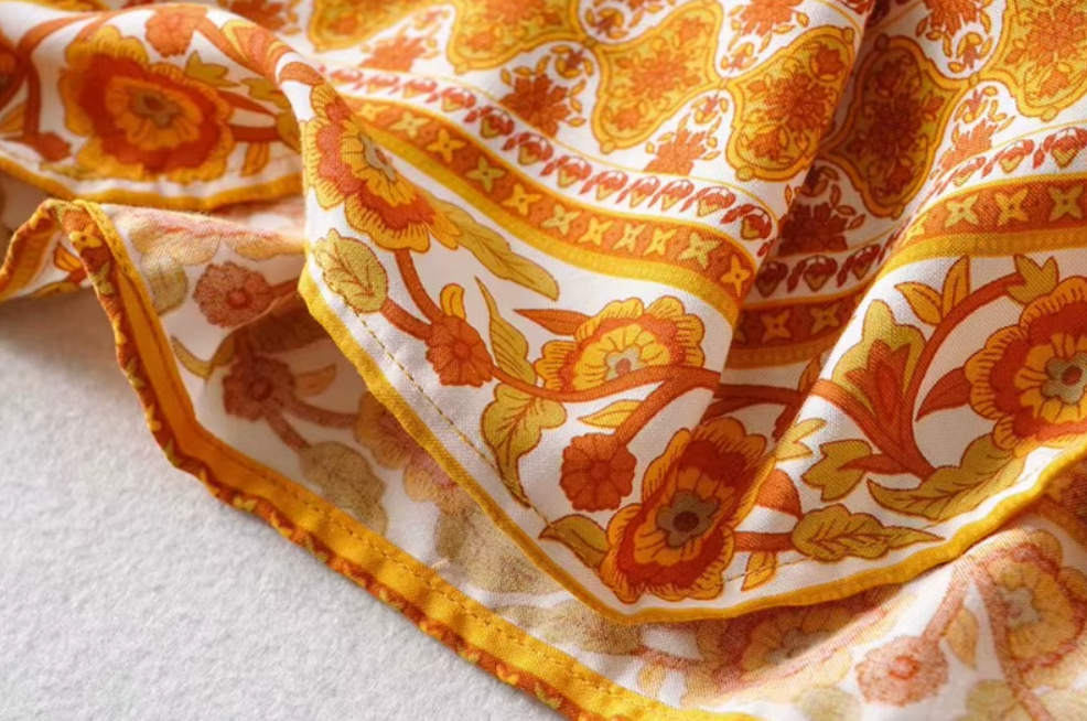 Marigold Orange Floral Print Mini Skirt