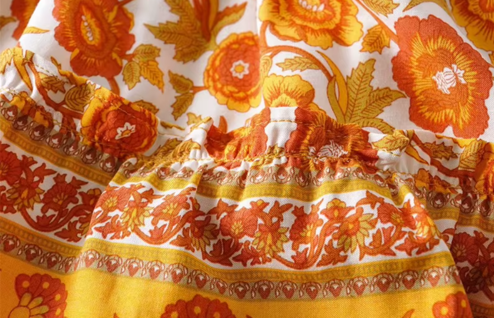 Marigold Orange Floral Print Mini Skirt