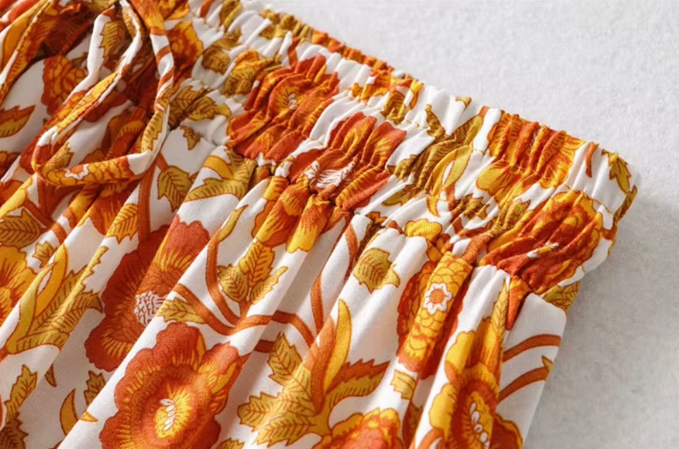 Marigold Orange Floral Print Mini Skirt