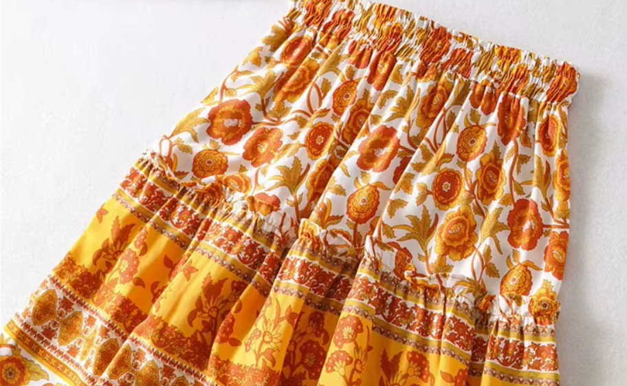 Marigold Orange Floral Print Mini Skirt