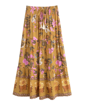 Golden Hour Boho Floral Print Maxi Skirt