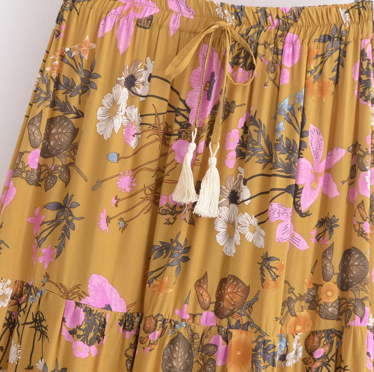 Golden Hour Boho Floral Print Maxi Skirt