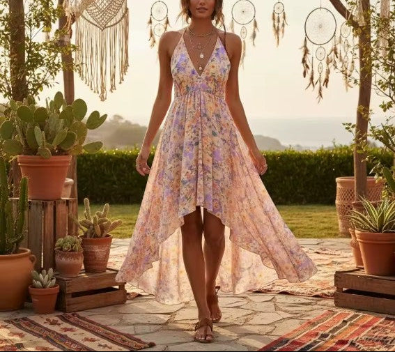 Soft Petals Boho Floral Print Maxi Dress